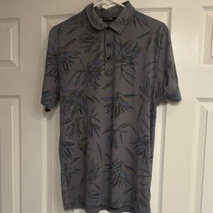 Travis Mathew Gray Leaf Print Polo Shirt
